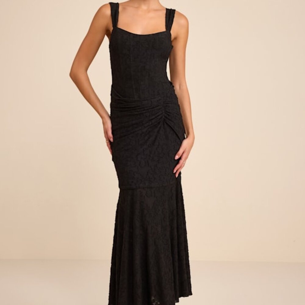 Lulus Celeste Black Burnout Bustier Maxi Dress - Size L